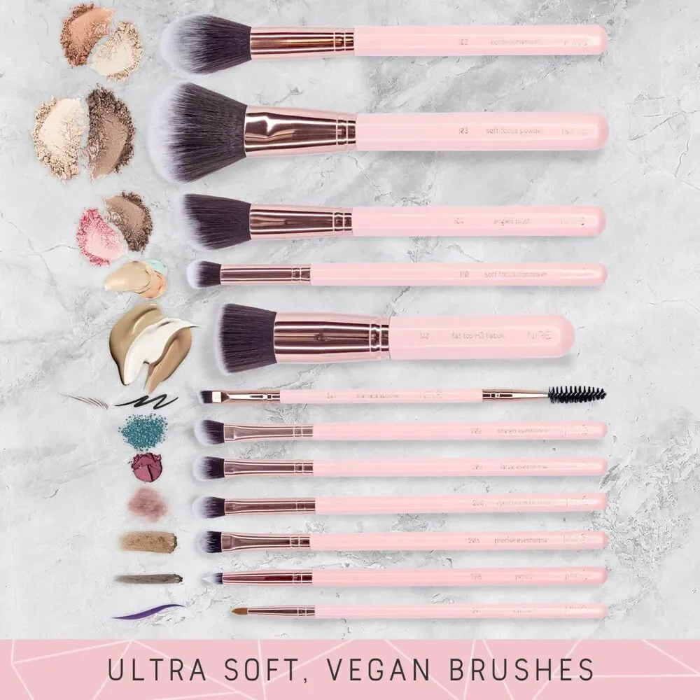 Niré Beauty 15piece Pink Rose Gold Makeup Brushes Set & Beauty Blender With Case